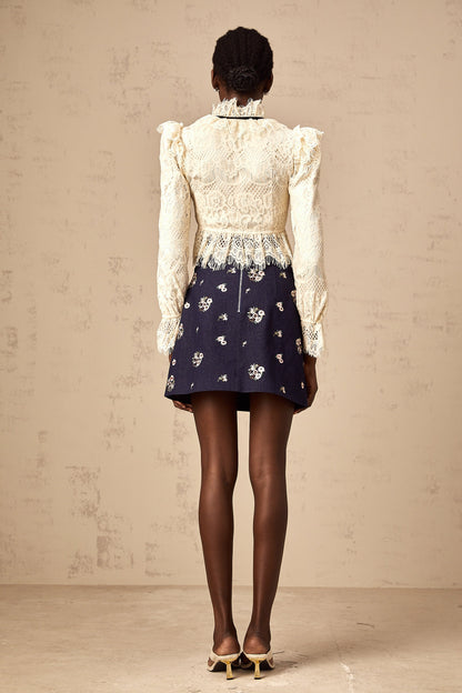 Anaelle off-white bowknot floral-lace blouse