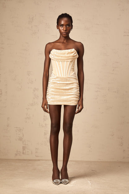 Gisella neutrals sequined tulle mini dress