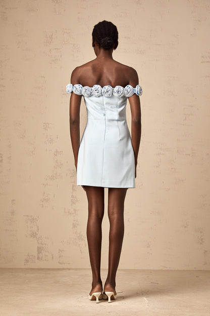 Hedwige blue flower-appliqué mini dress