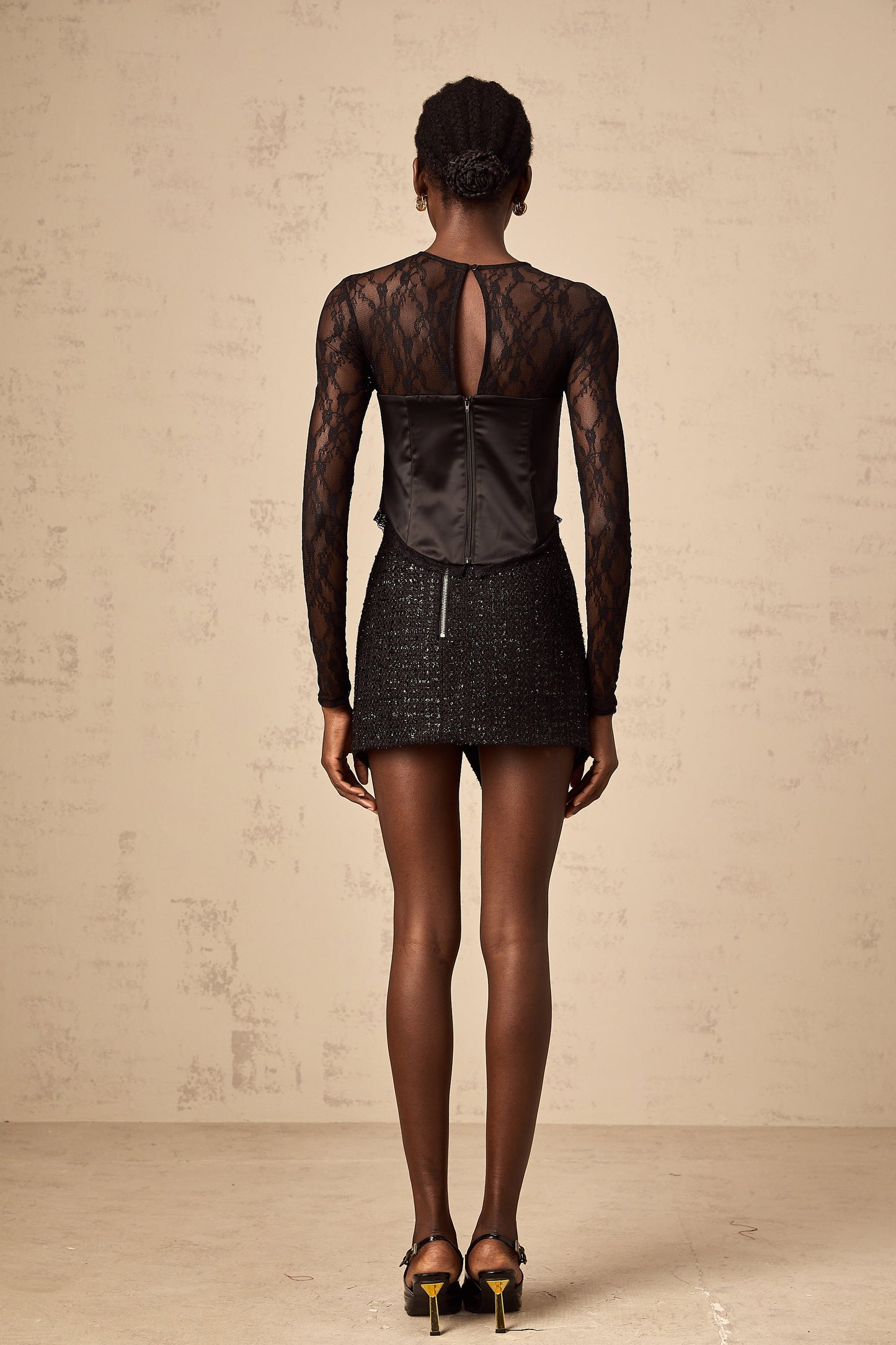 Georgia black cut-out lace top