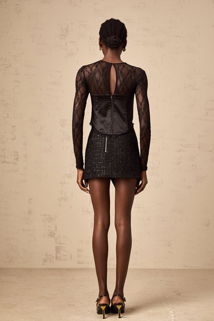 Georgia black cut-out lace top