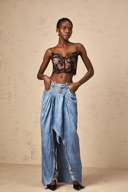 Ysabella blue layered denim jeans
