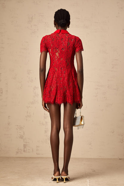 Hanne red sequined lace mini dress