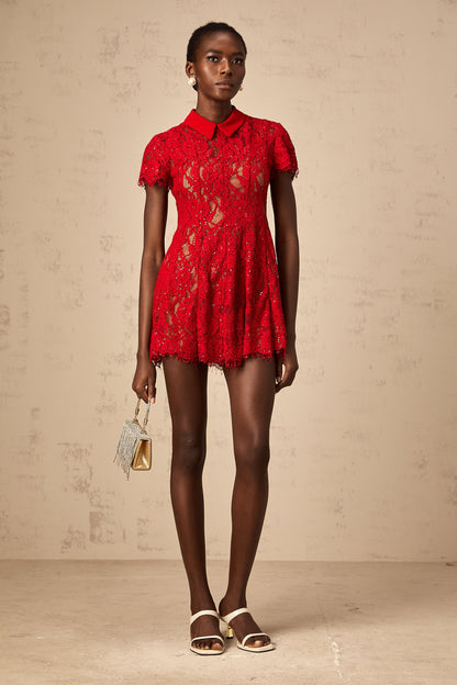 Hanne red sequined lace mini dress