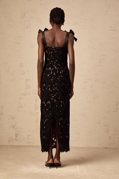 Eloise black floral embroidery maxi dress