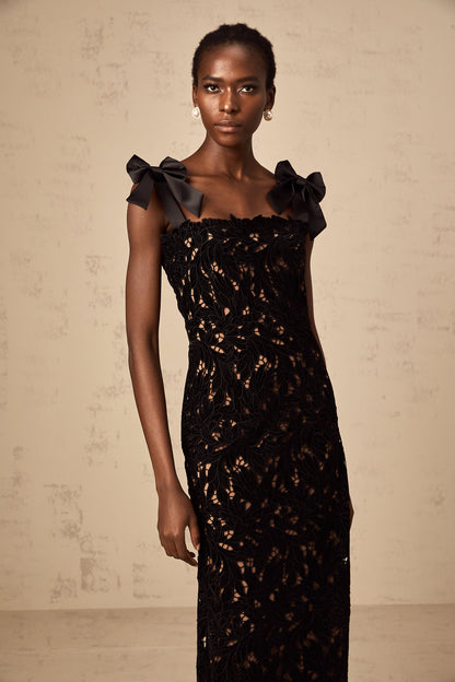 Eloise black floral embroidery maxi dress