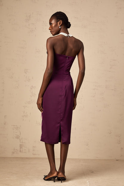 Chloé purple ruched satin midi dress