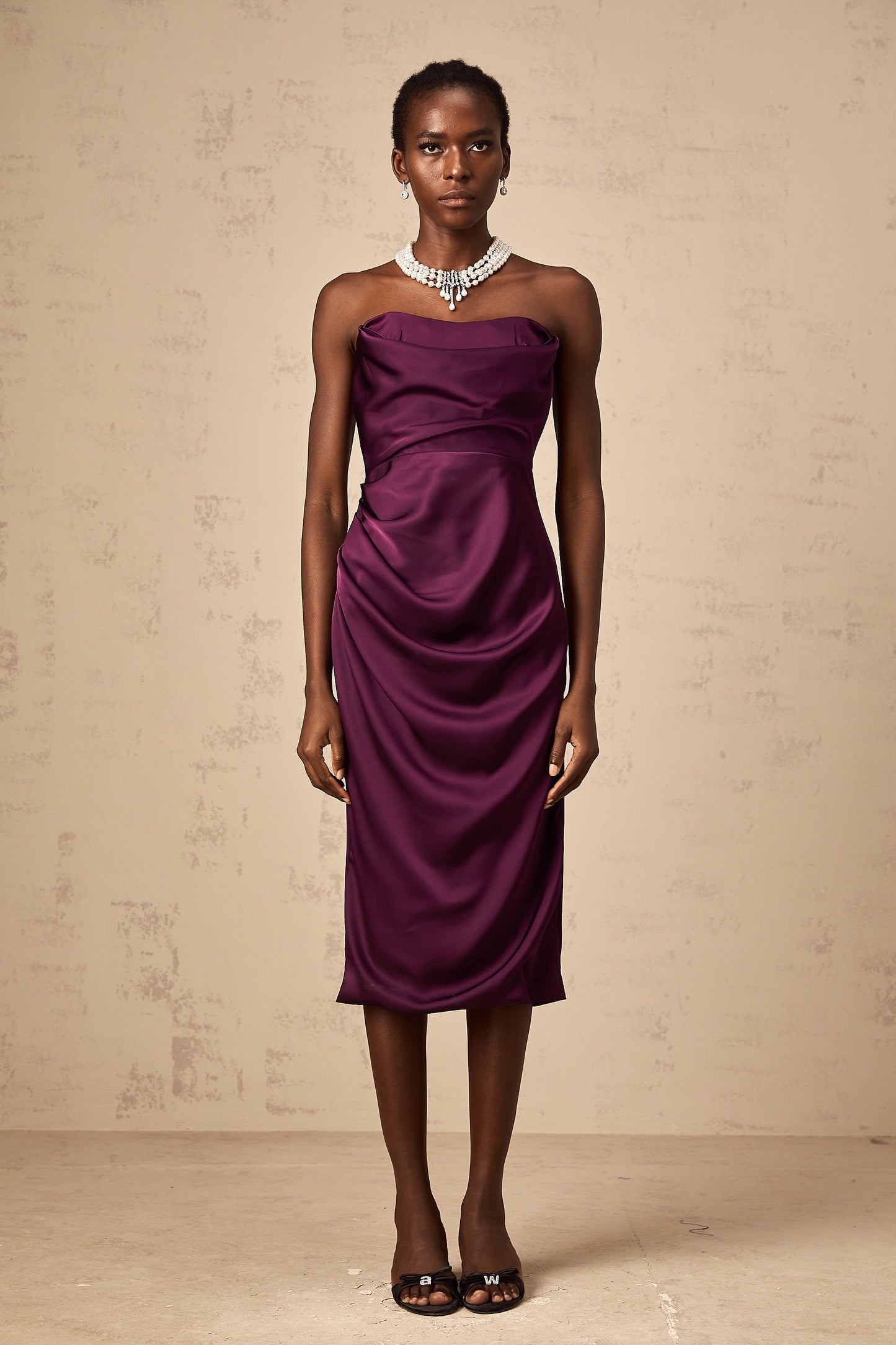 Chloé purple ruched satin midi dress