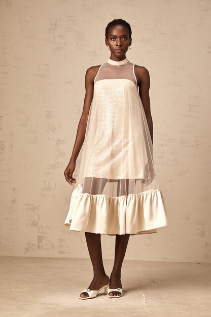 Josette tulle-panel sequined layered midi dress