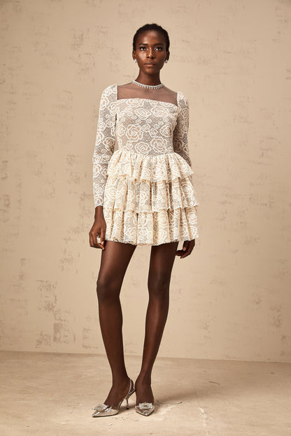 Hippolyte neutrals floral-embroidery mini dress