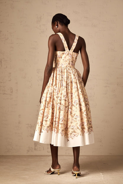 Alizée yellow floral-print buttoned midi dress