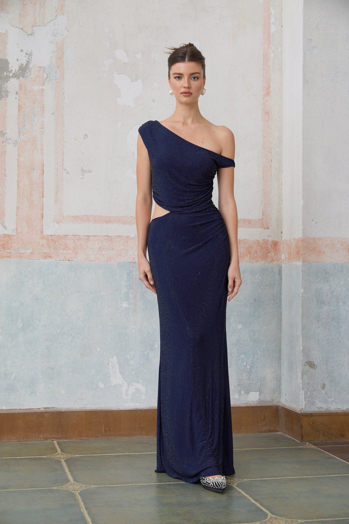 Alizée blue cut-out rhinestone maxi dress