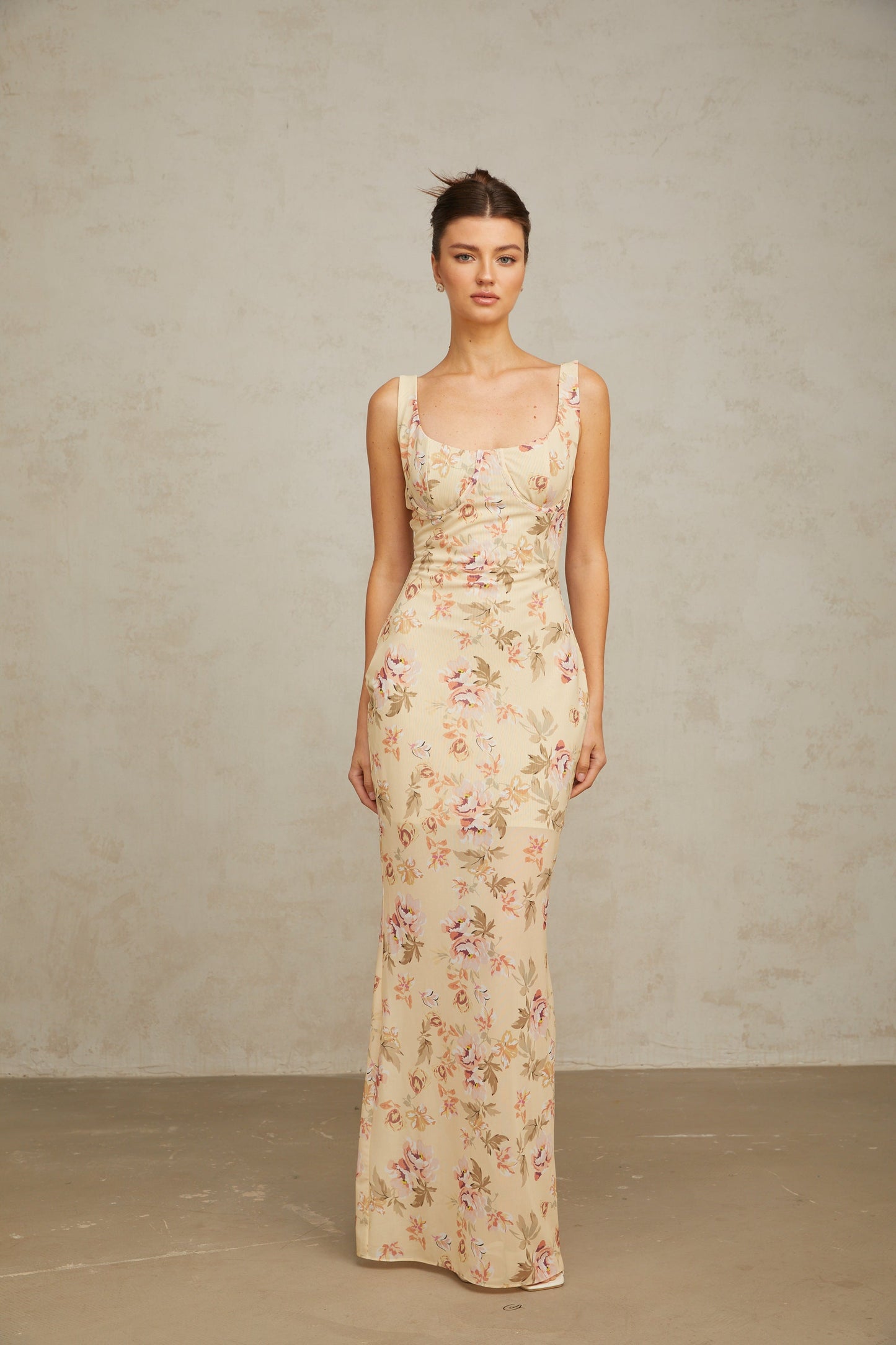Alizée yellow floral-print sleeveless maxi dress