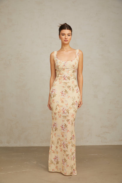 Alizée yellow floral-print sleeveless maxi dress