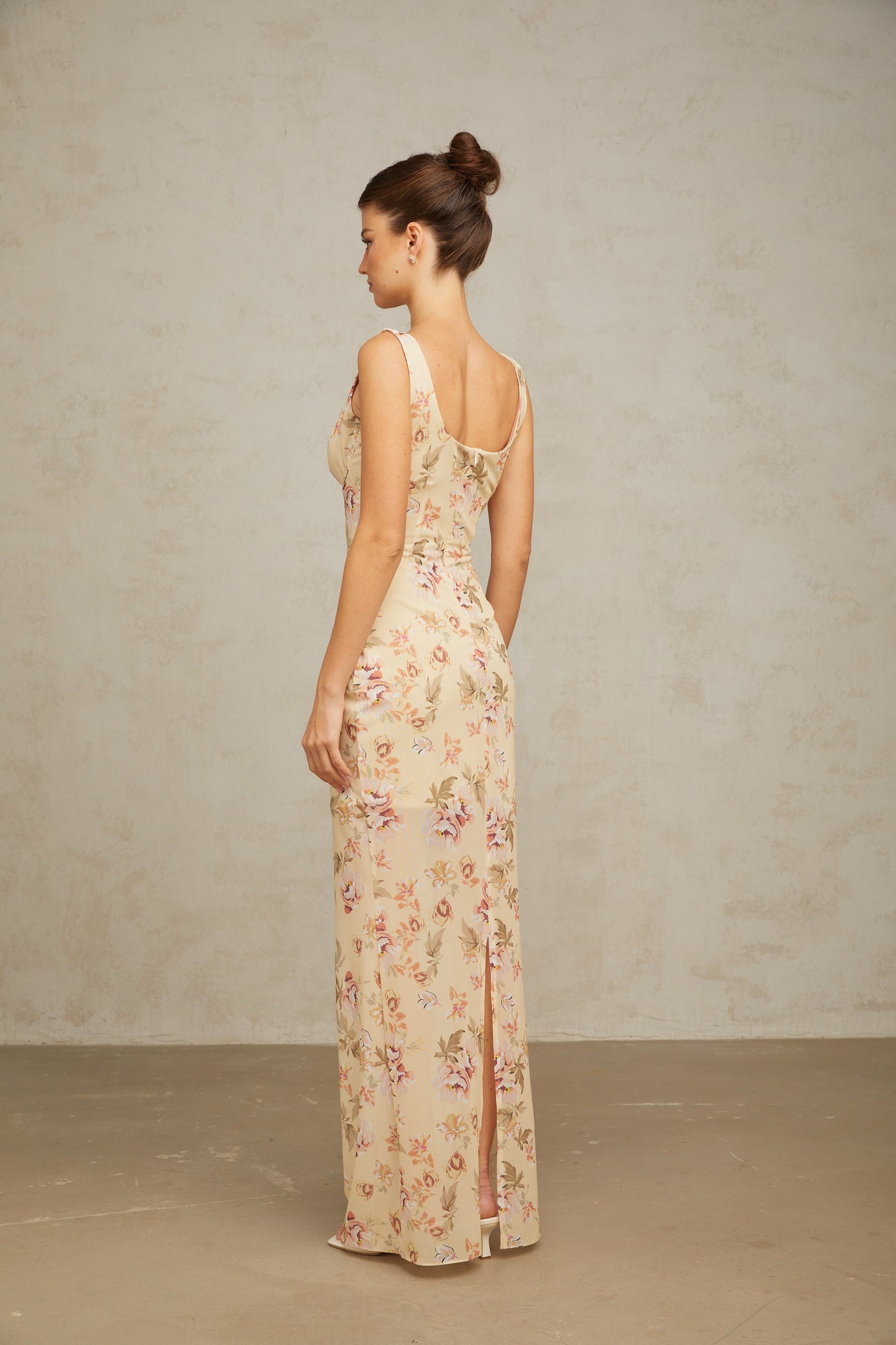Alizée yellow floral-print sleeveless maxi dress