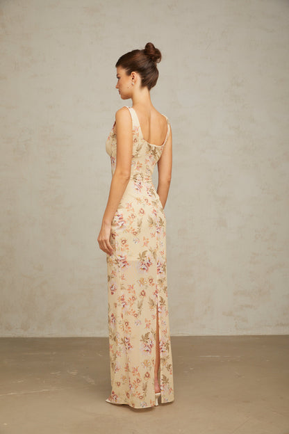 Alizée yellow floral-print sleeveless maxi dress