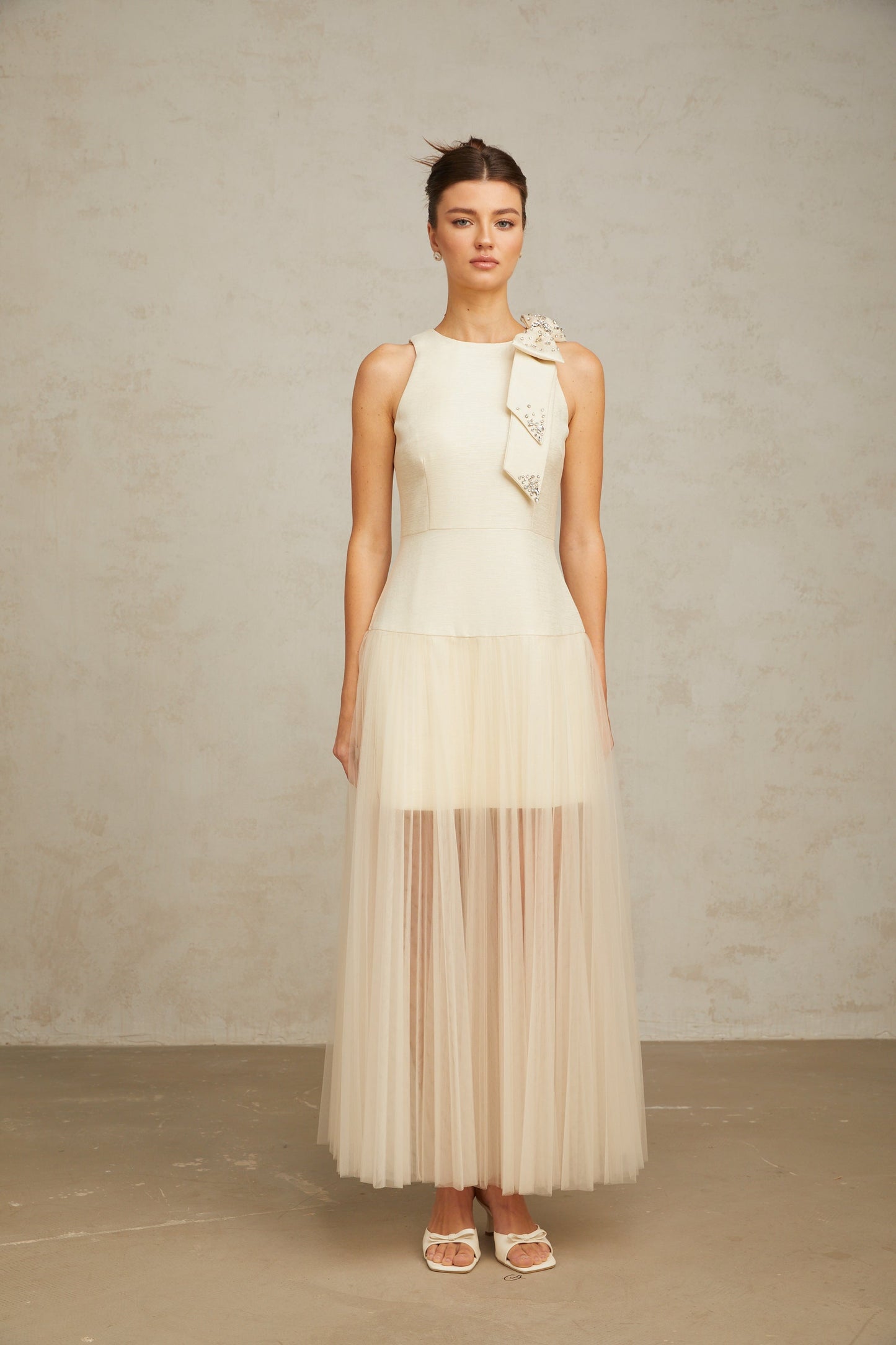 Thérèse bowknot tulle-panelling maxi dress in White
