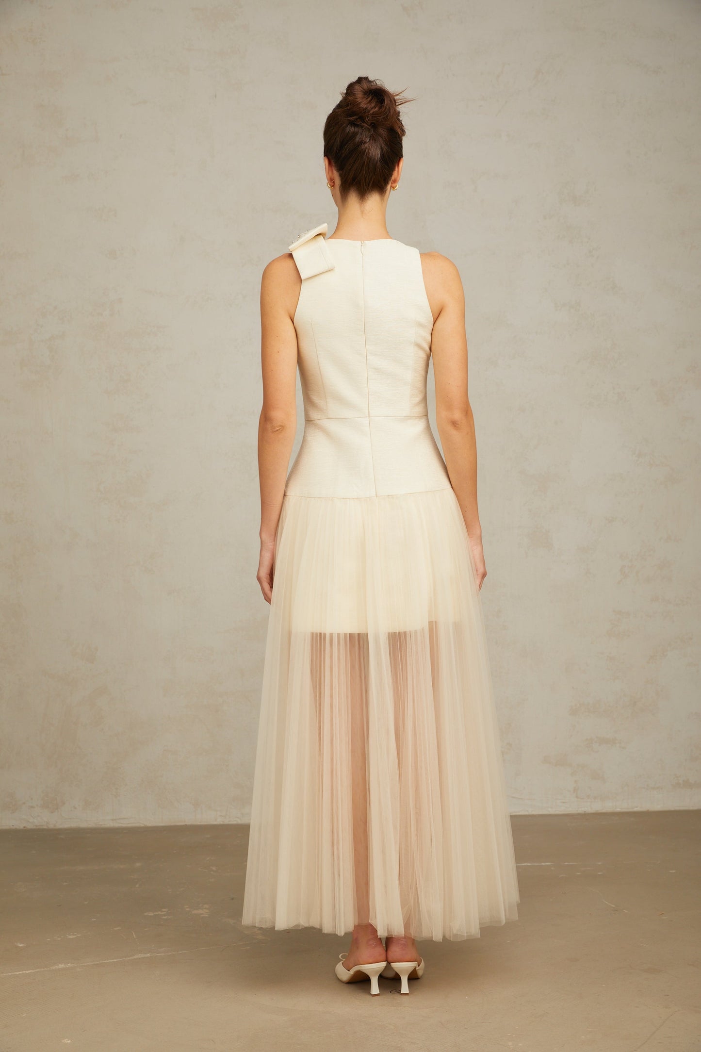 Thérèse bowknot tulle-panelling maxi dress in White