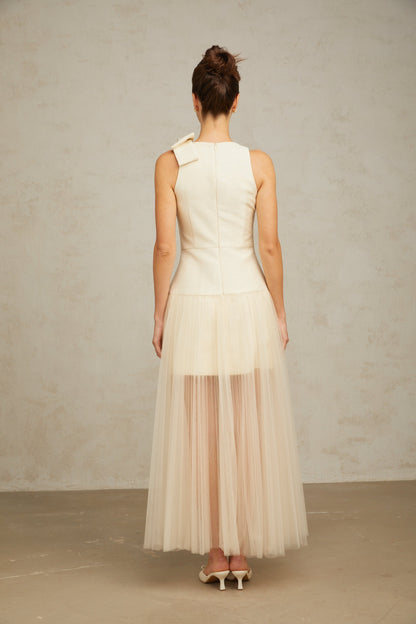 Thérèse bowknot tulle-panelling maxi dress in White