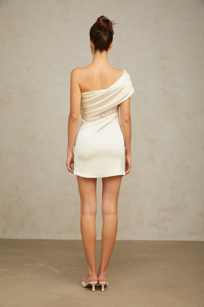 Anaïs neutrals lace-panel asymmetric mini dress