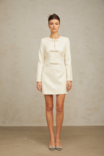 Angélique white sequined tweed mini dress