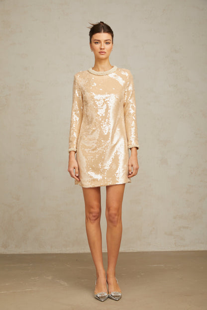 Ornella neutrals faux-pearl sequined mini dress
