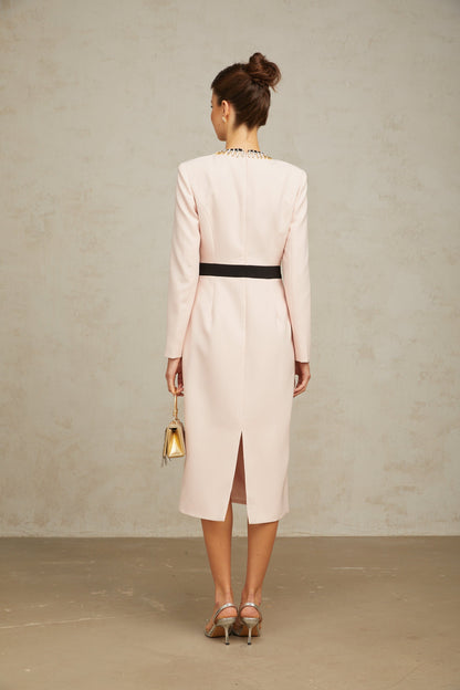 Anaïs pink crystal color-blocked midi dress