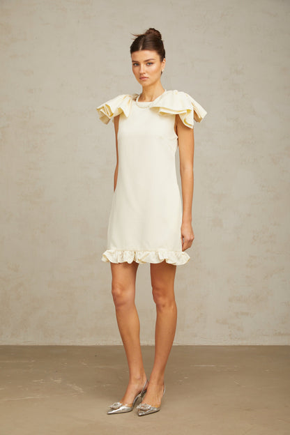 Constance white bow ruffled mini dress