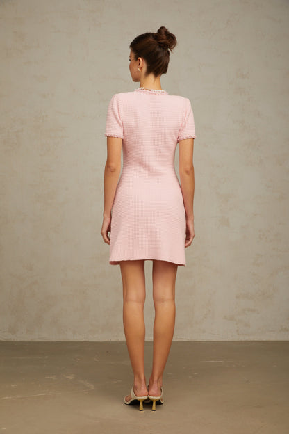 Eugénie pink beaded knit mini dress