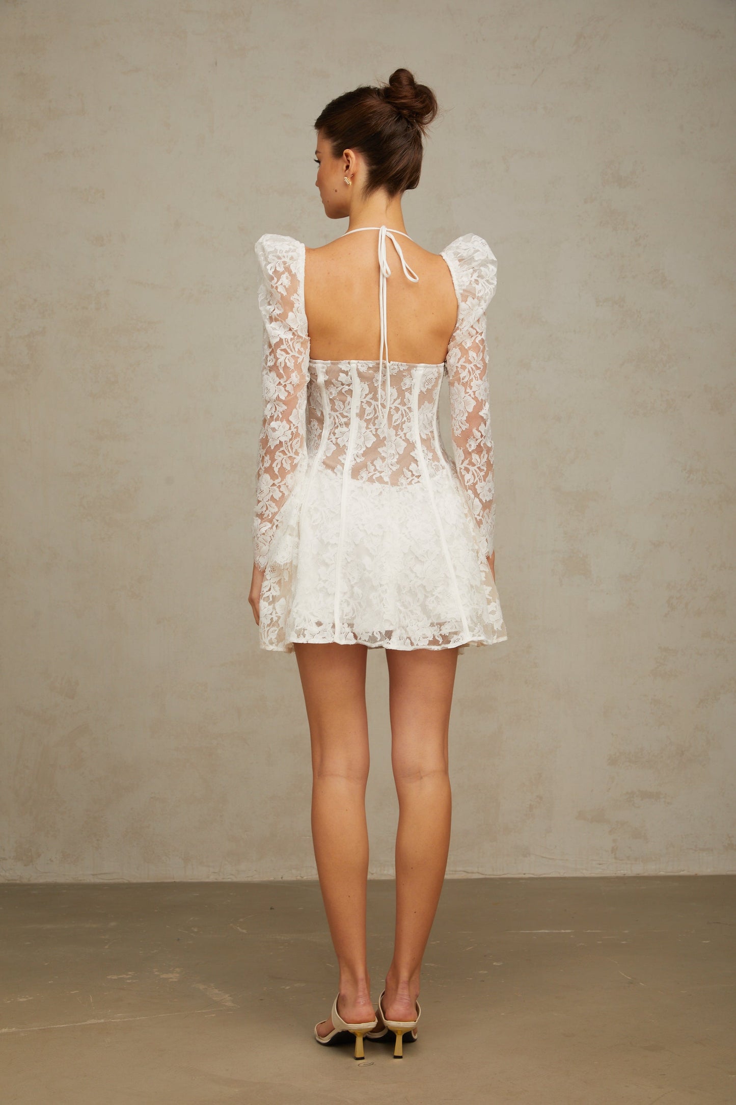 Vivienne white floral-lace corset mini dress