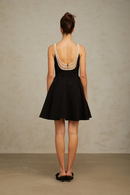 Danaé black faux-pearl-embellished mini dress