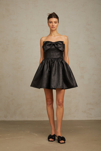 Colette black bow metallic mini dress