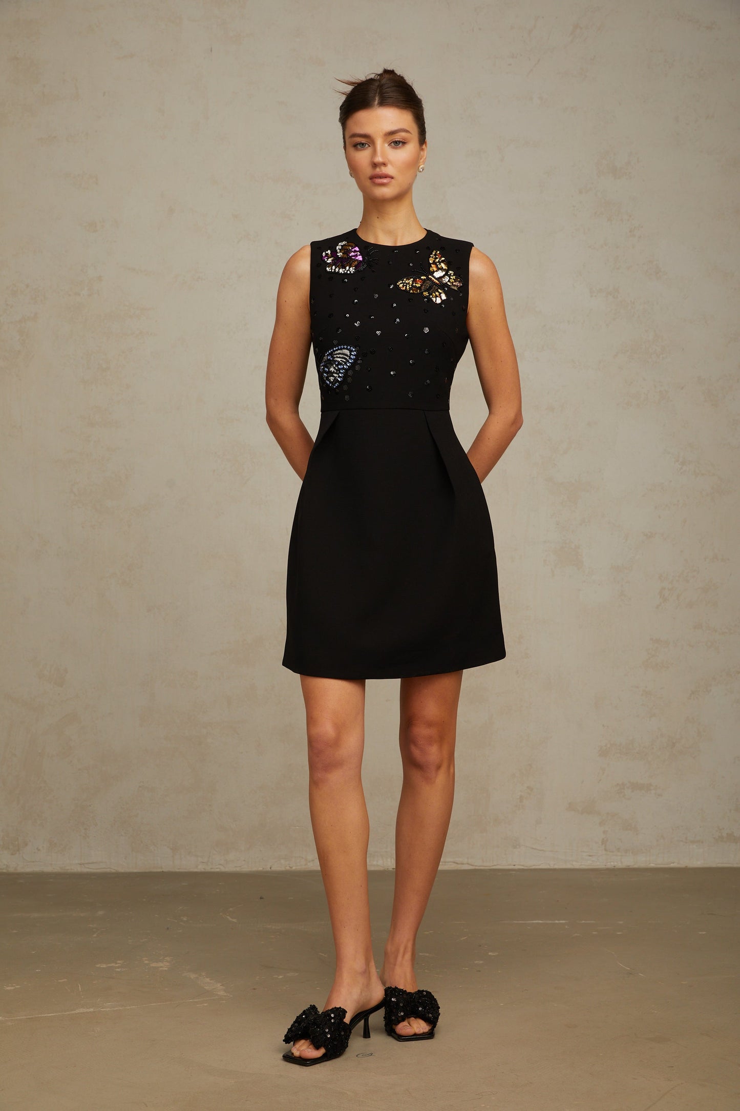 Manon black sequined butterfly mini dress