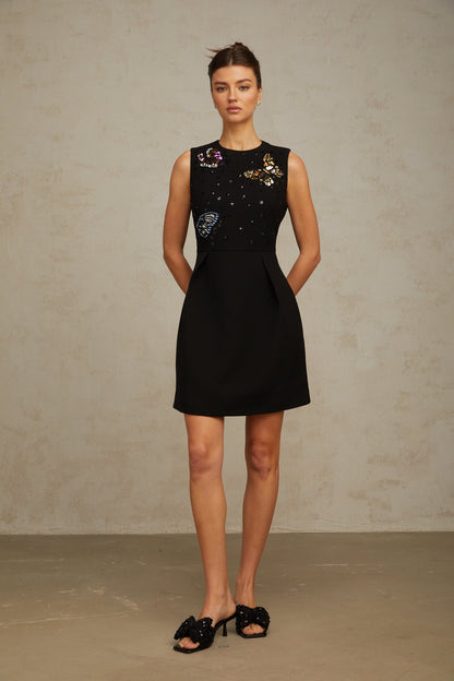 Manon black sequined butterfly mini dress
