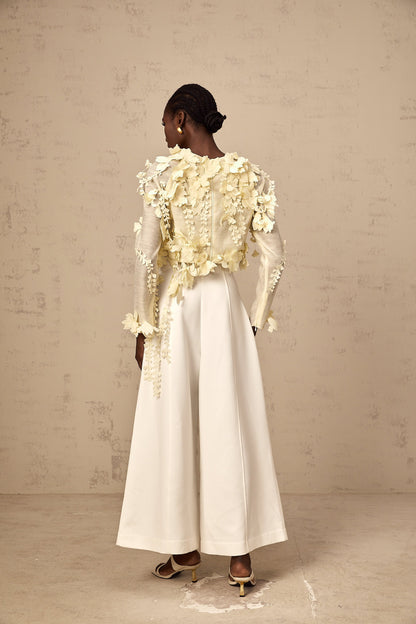 Rosalie light-yellow 3d-petal cropped blouse