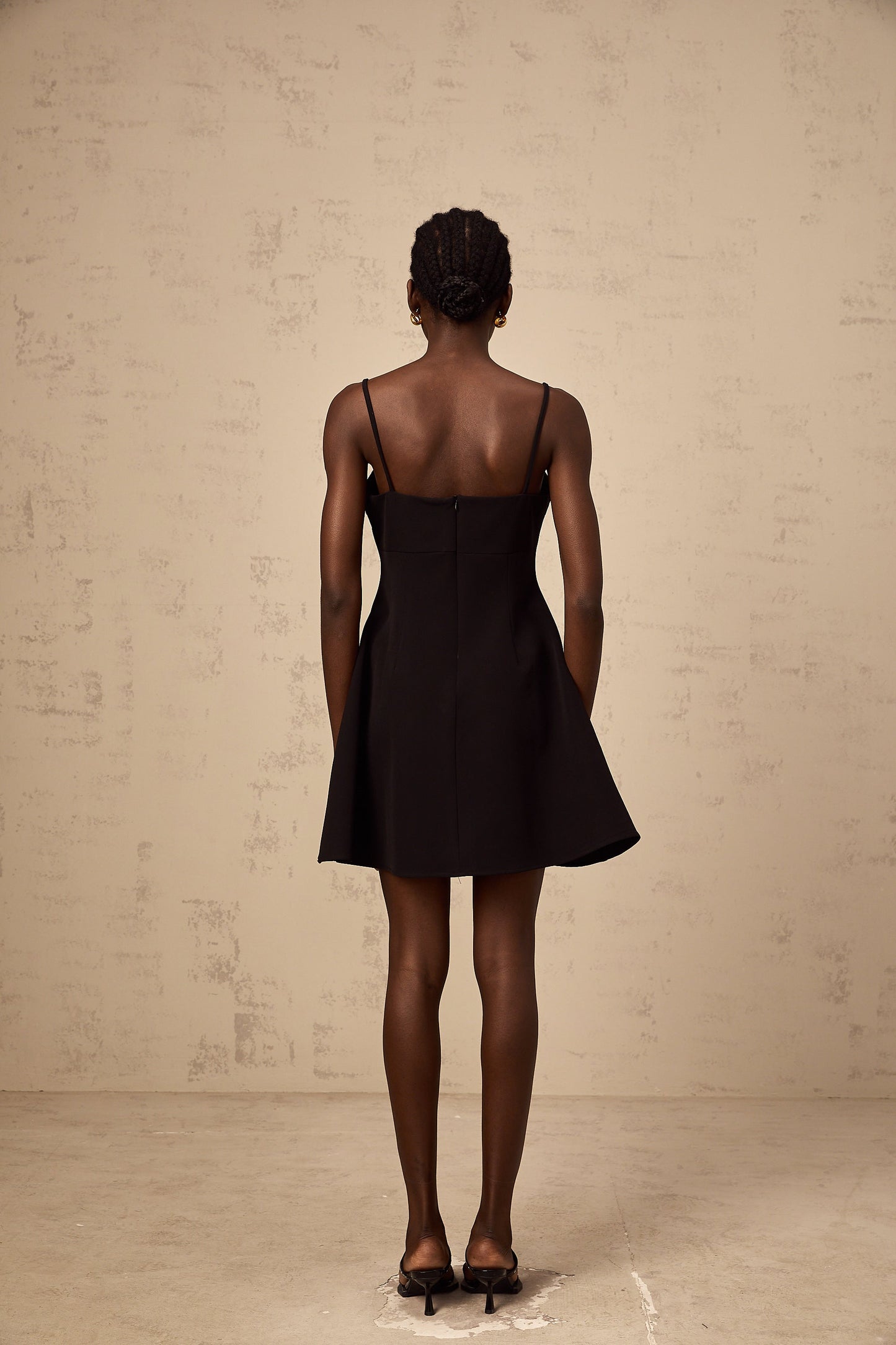 Mignon rose-appliqué flared mini dress in Black