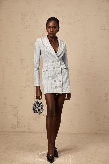 Constance blue rhinestone denim mini blazer dress