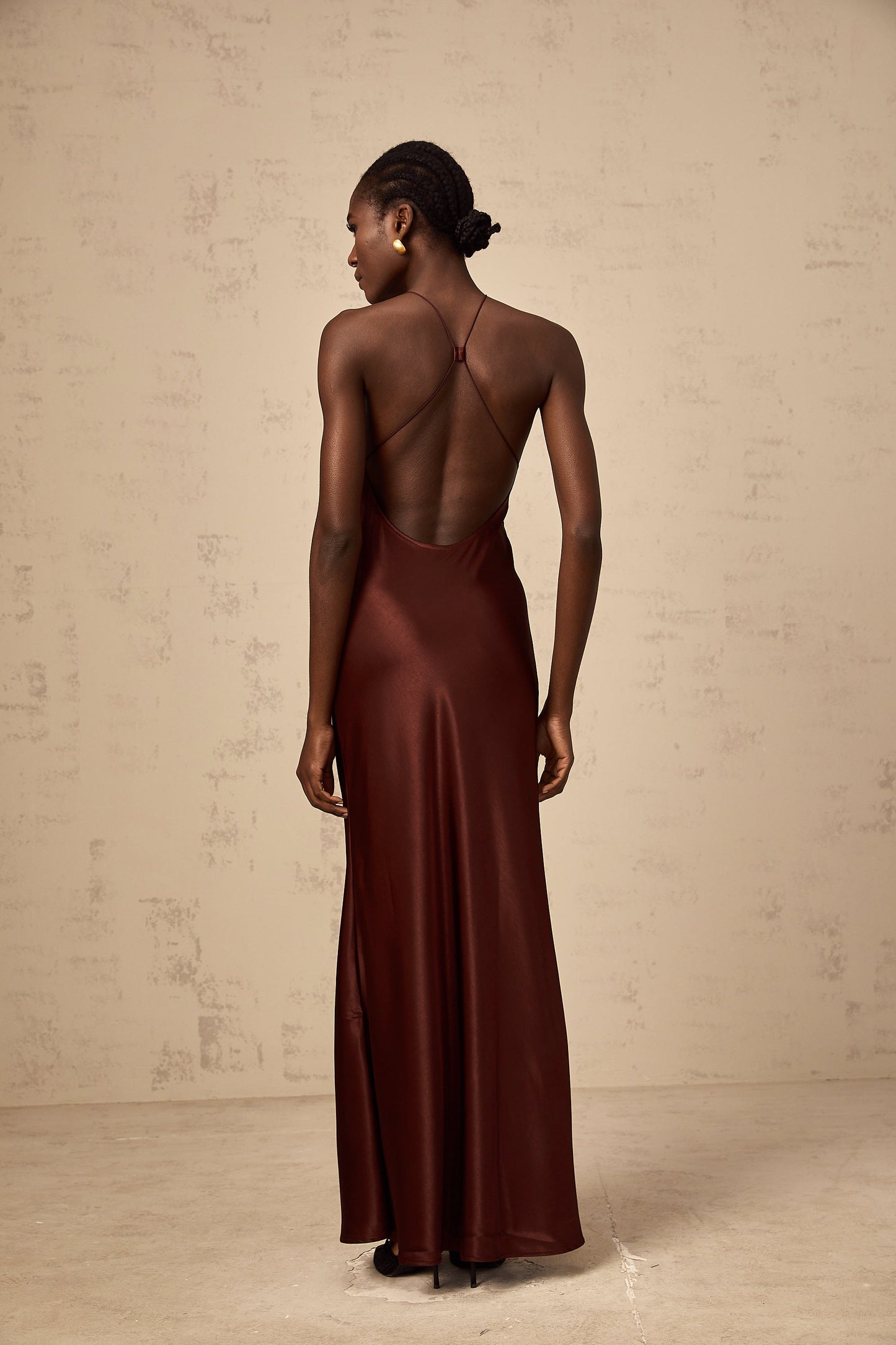 Eléonore wine-red lace-panelling satin maxi dress