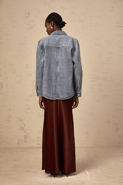 Joséphine blue embellished vertical-stripe denim shirt