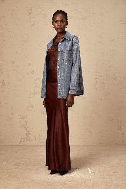 Joséphine blue embellished vertical-stripe denim shirt
