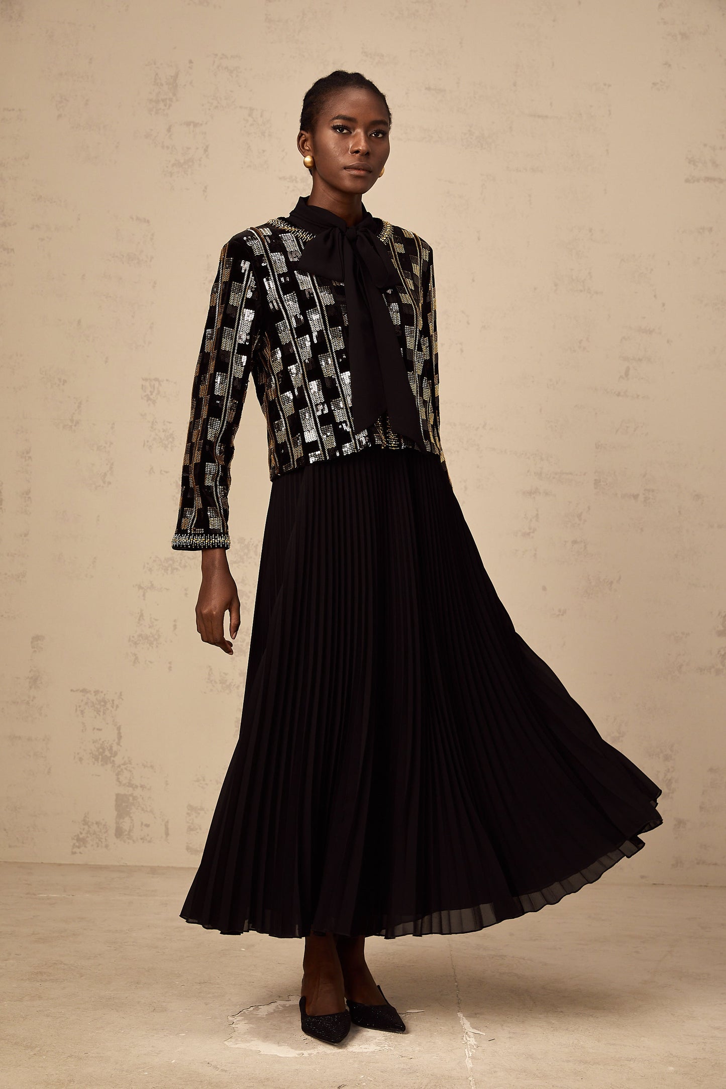 Éva check sequined cardigan & dress matching set