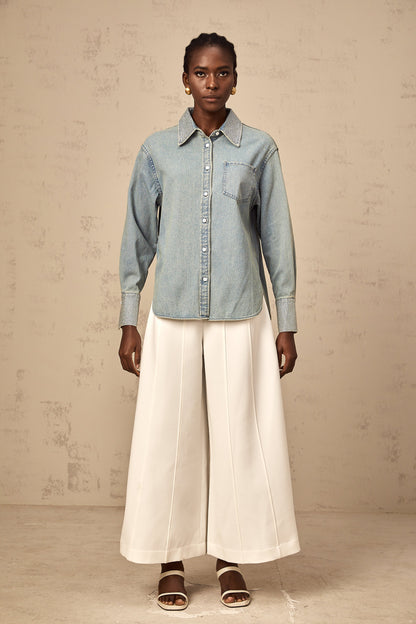 Flavie blue rhinestone-embellished denim shirt