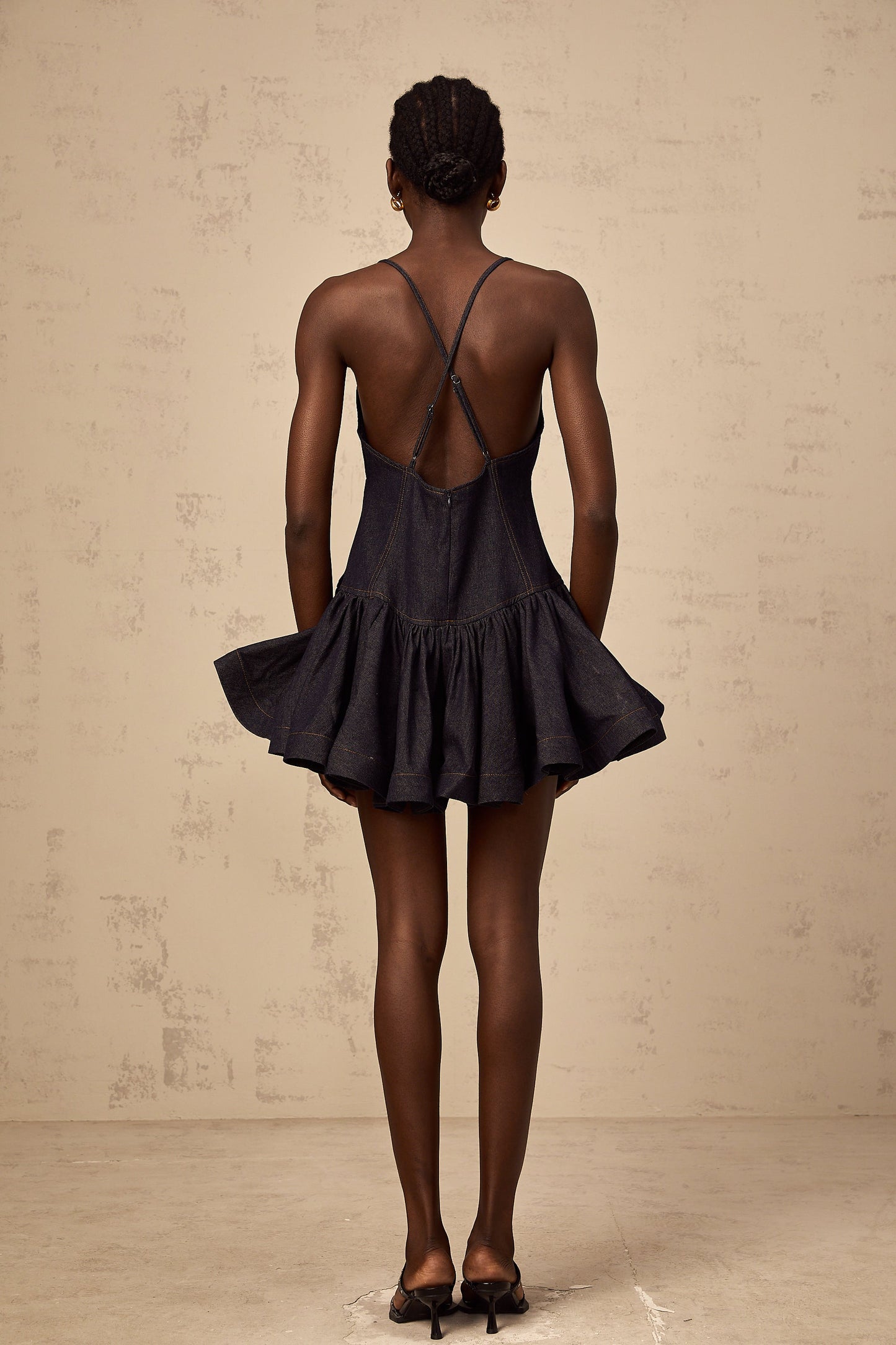 Geneviève dark-blue flounce denim mini dress