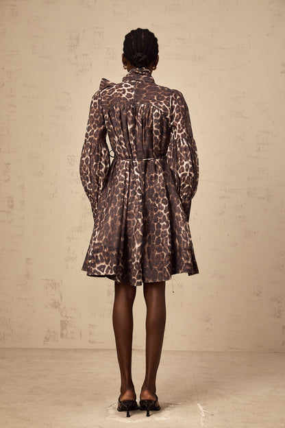 Xylène brown bowknot leopard-print mini dress