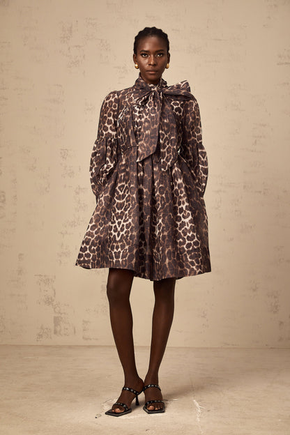 Xylène brown bowknot leopard-print mini dress