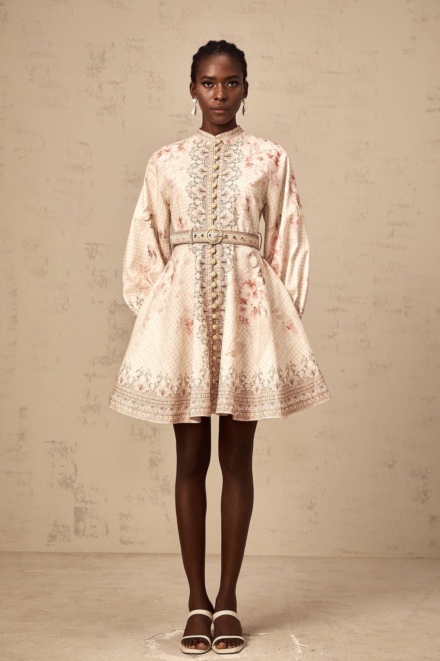 Quincia belted floral-print mini dress