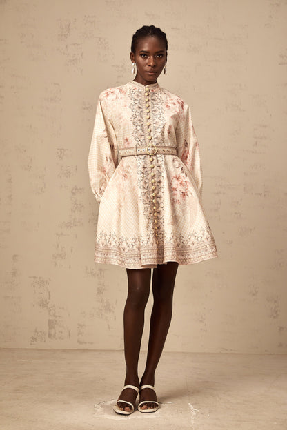 Quincia belted floral-print mini dress