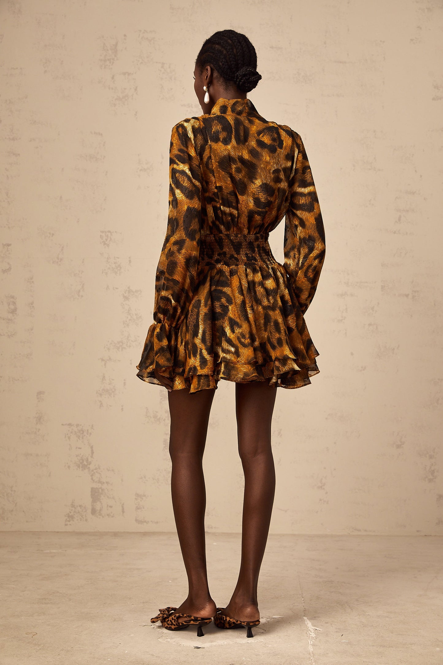 Alizée brown leopard-print flounce mini dress