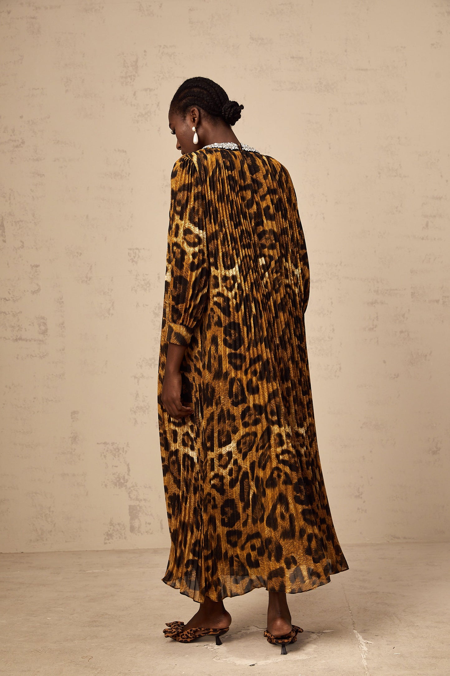 Anaïs brown leopard-print embellished midi dress