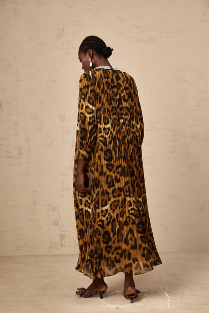 Anaïs brown leopard-print embellished midi dress